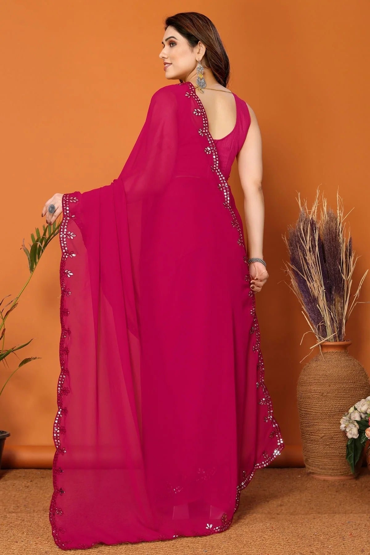 Pink Colour Georgette Mirror Work Saree SD1180119 A