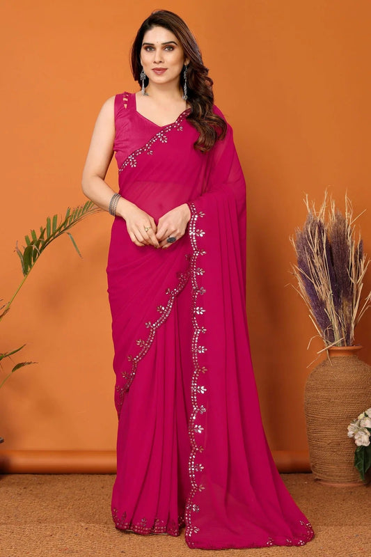 Pink Colour Georgette Mirror Work Saree SD1180119