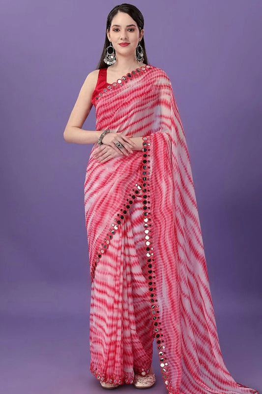 Pink Colour Georgette Mirror Work Saree SD1180133