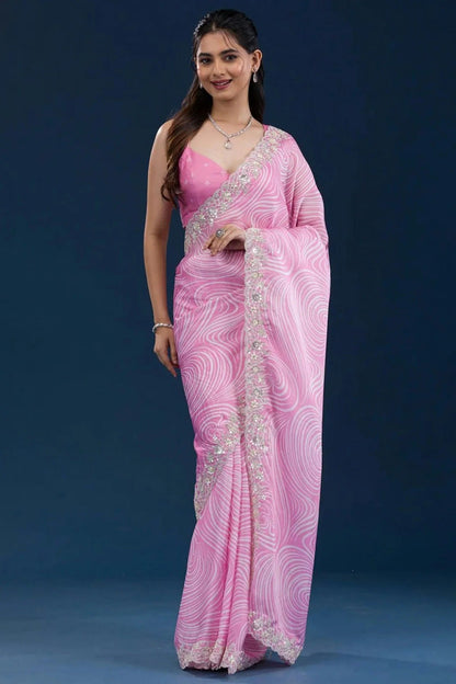 Pink Colour Georgette Printed Saree SD1112631