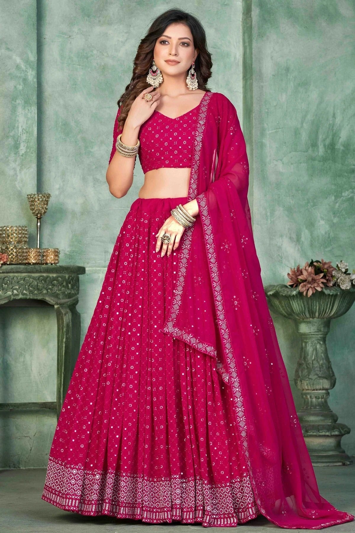 Pink Colour Georgette Semi Stitched Lehenga Choli LC1170044 A