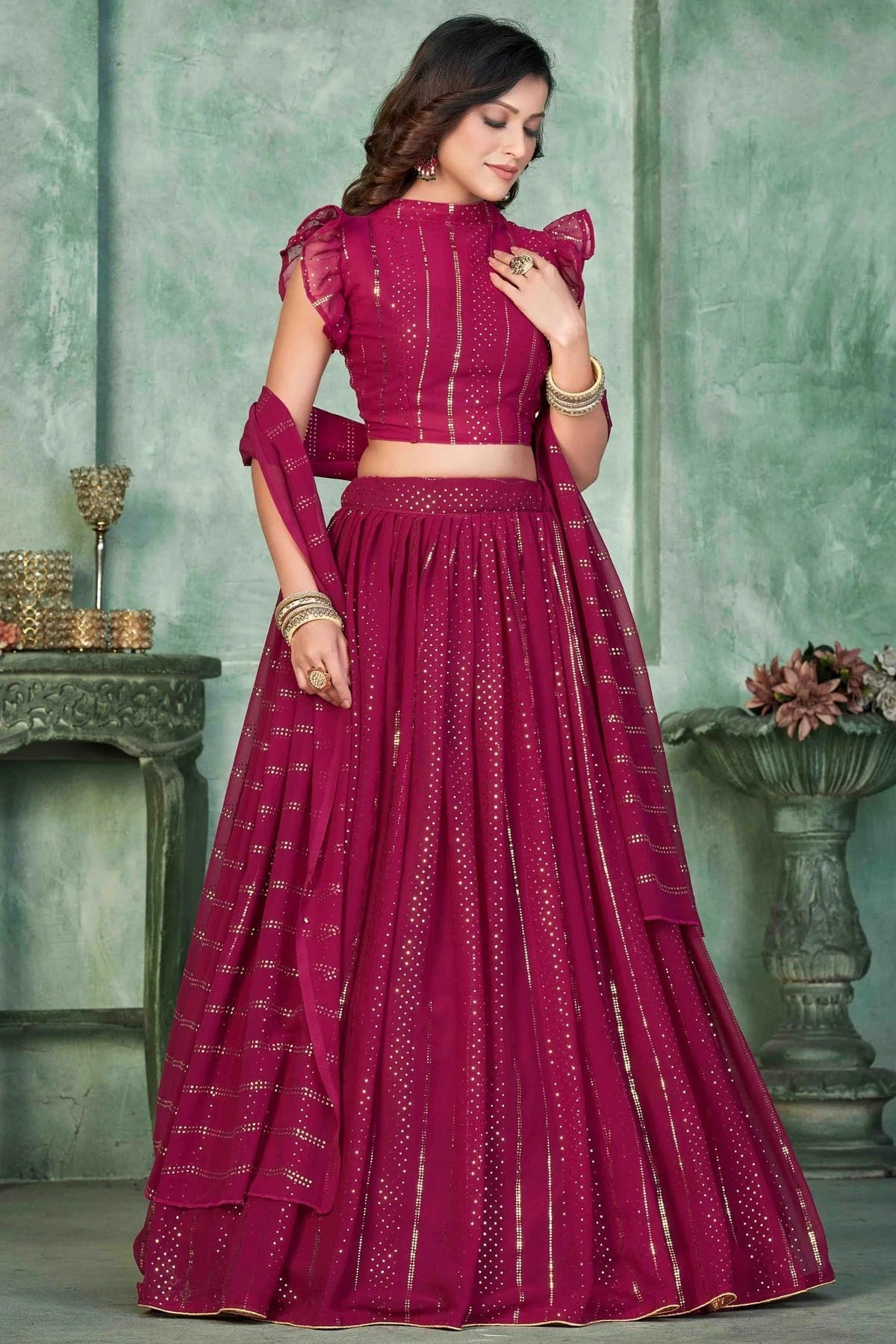 Pink Colour Georgette Semi Stitched Lehenga Choli LC1170047 A