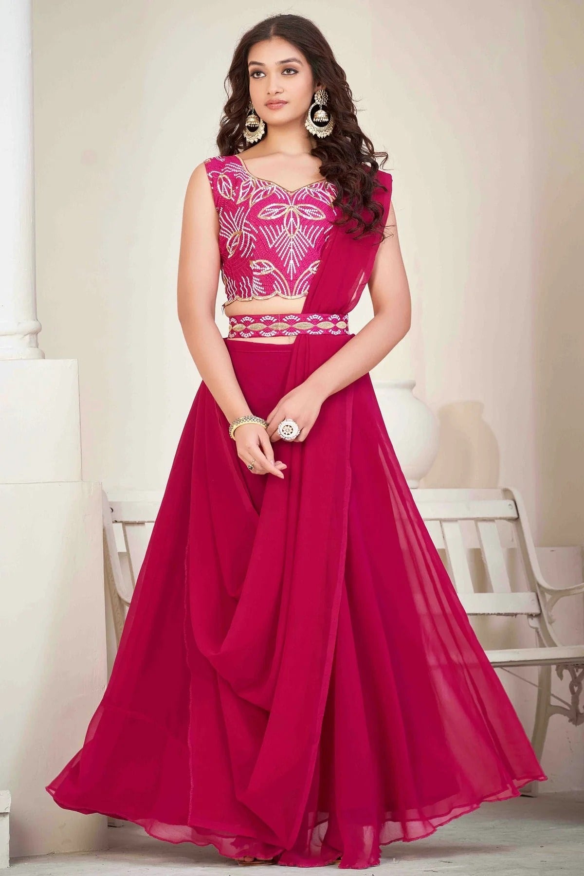 Pink Colour Georgette Semi Stitched Lehenga Choli LC1170049 A