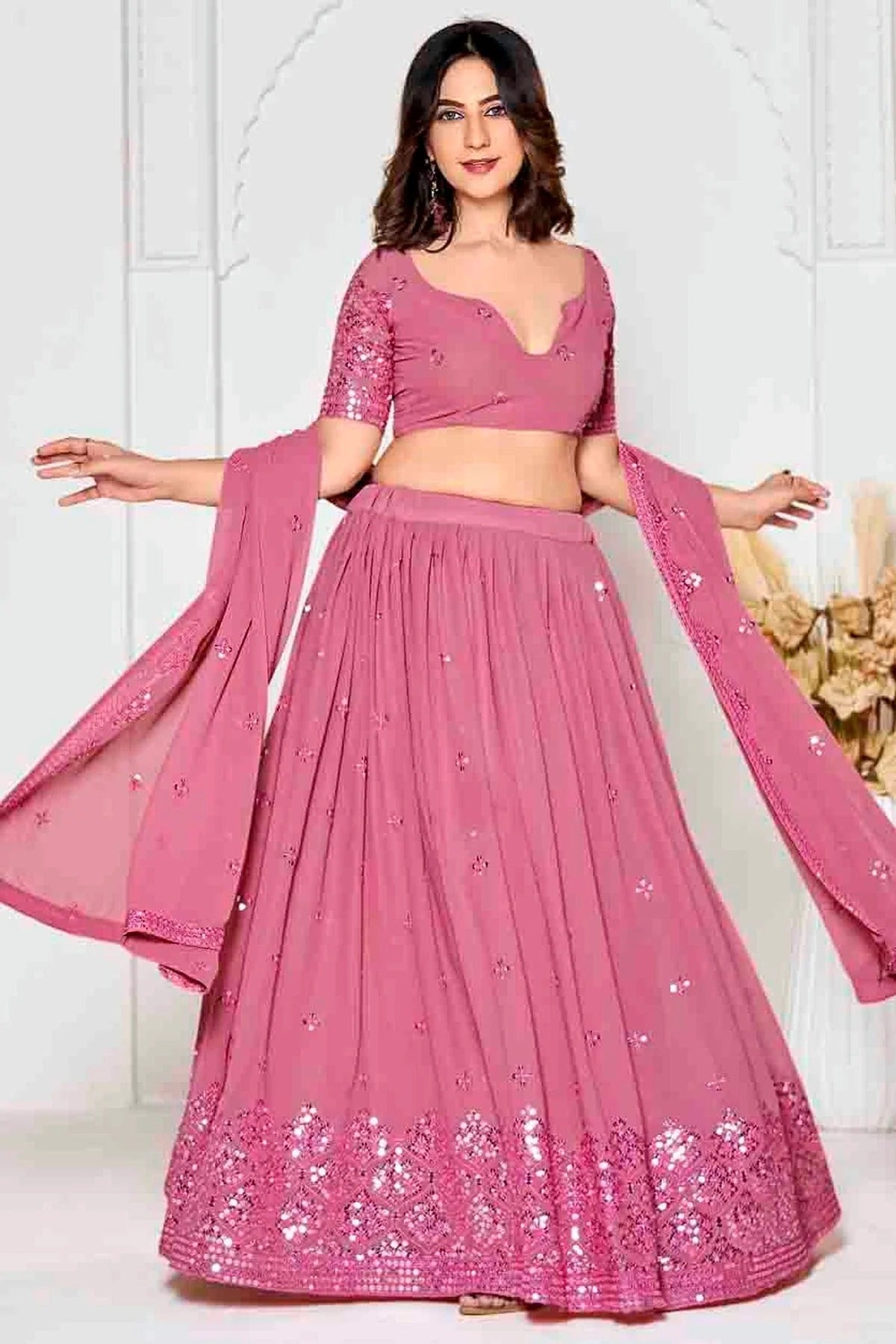 Pink Colour Georgette Semi Stitched Lehenga Choli LC1170084 A
