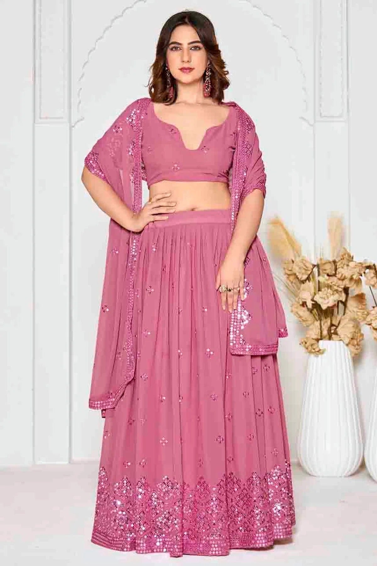 Pink Colour Georgette Semi Stitched Lehenga Choli LC1170084