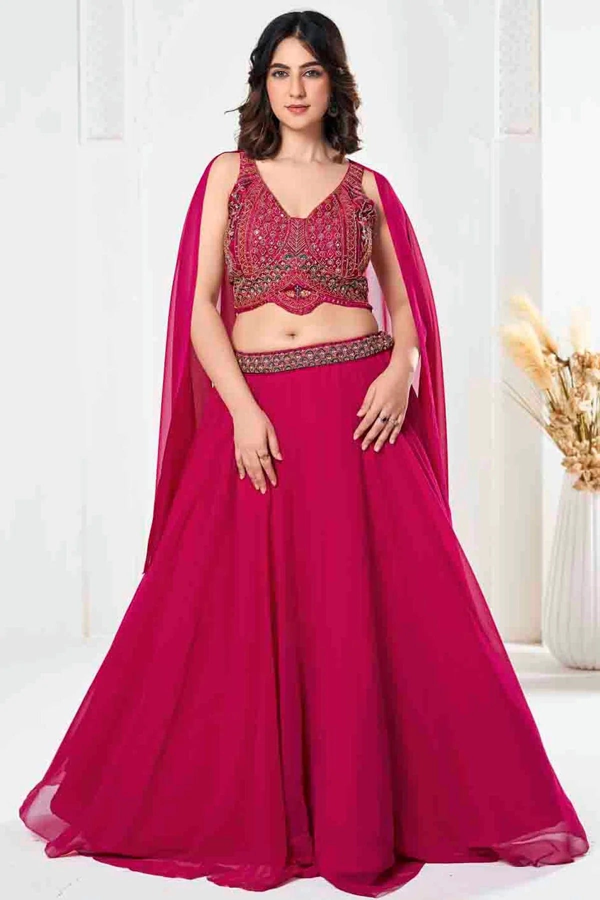 Pink Colour Georgette Semi Stitched Lehenga Choli LC1170098