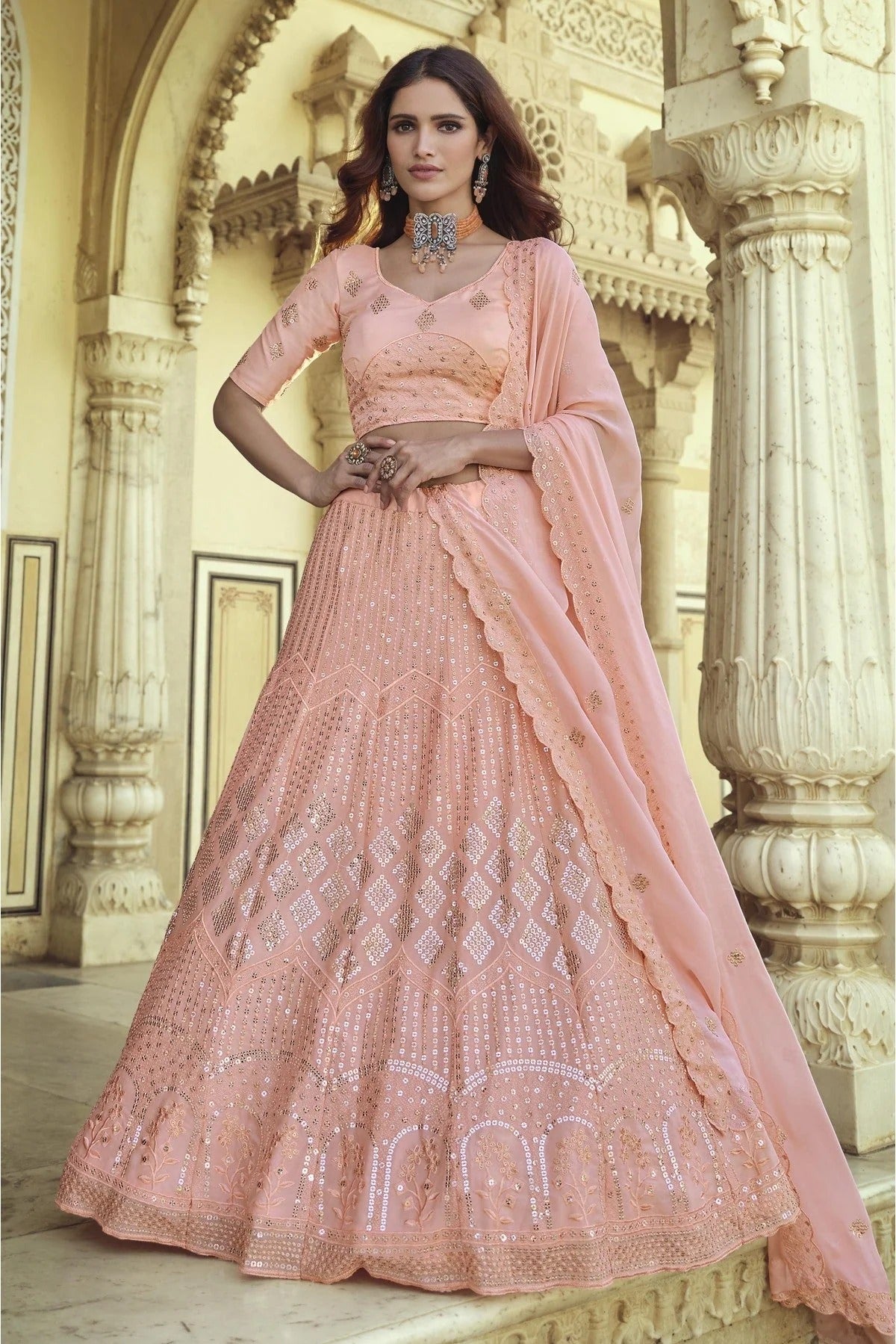 Pink Colour Georgette Sequins Work Lehenga Choli LC1080564