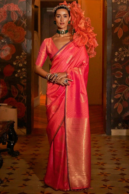 Pink Colour Handloom Weaving Silk Woven Work Saree SD1290076