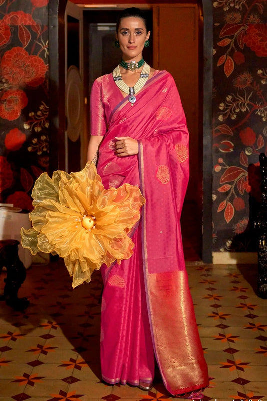 Pink Colour Handloom Weaving Silk Woven Work Saree SD1290079