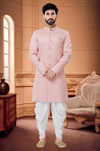 Pink Colour Indo Western In Silk Jacquard  Fabric SH1130134