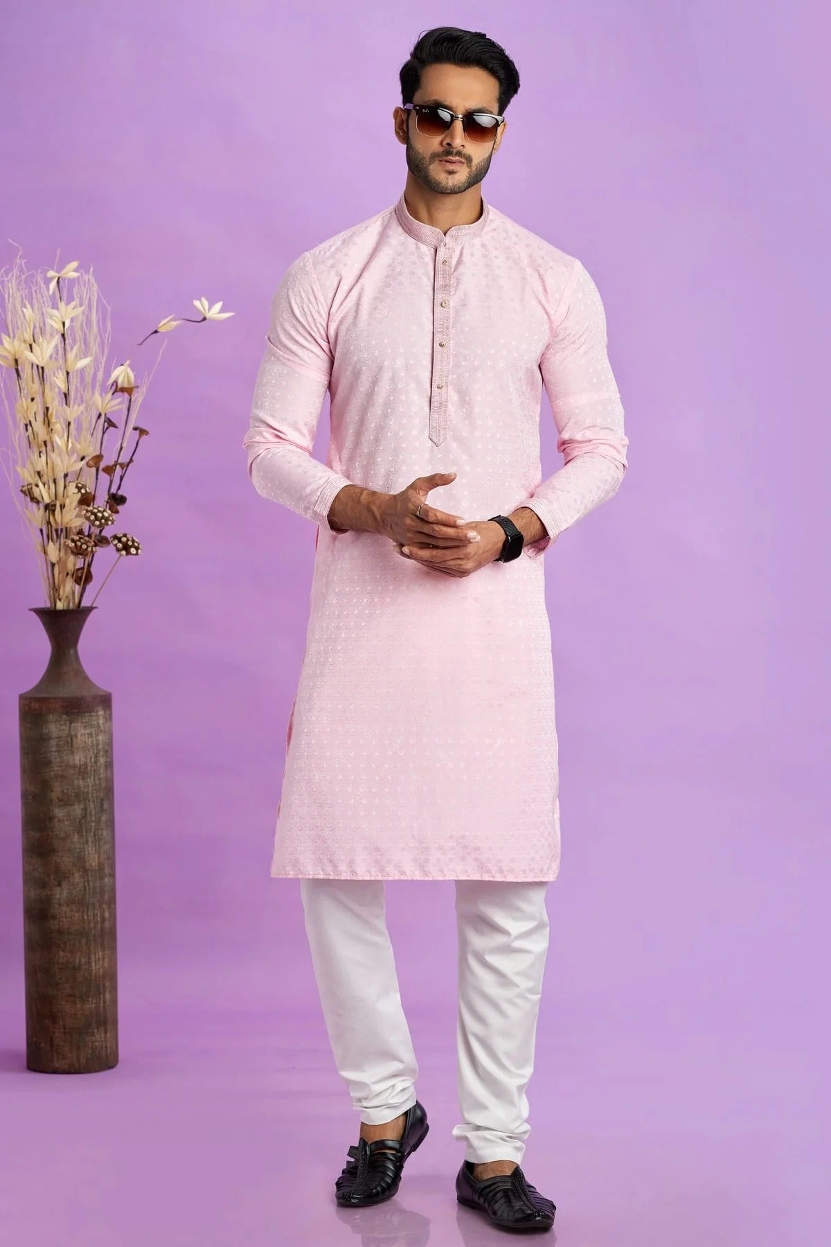 Pink Colour Jacquard Art Silk Pintex Work Kurta Pajama KP1230198 A