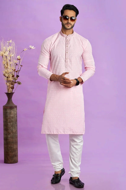 Pink Colour Jacquard Art Silk Pintex Work Kurta Pajama KP1230198 A