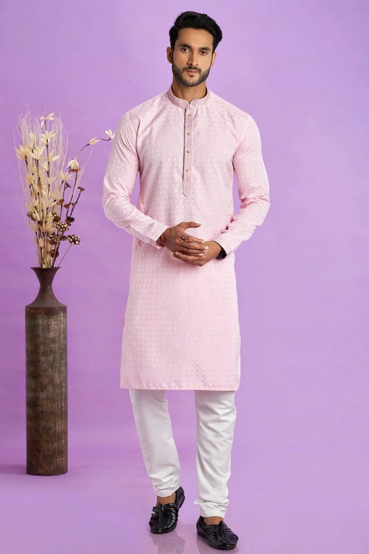 Pink Colour Jacquard Art Silk Pintex Work Kurta Pajama KP1230198