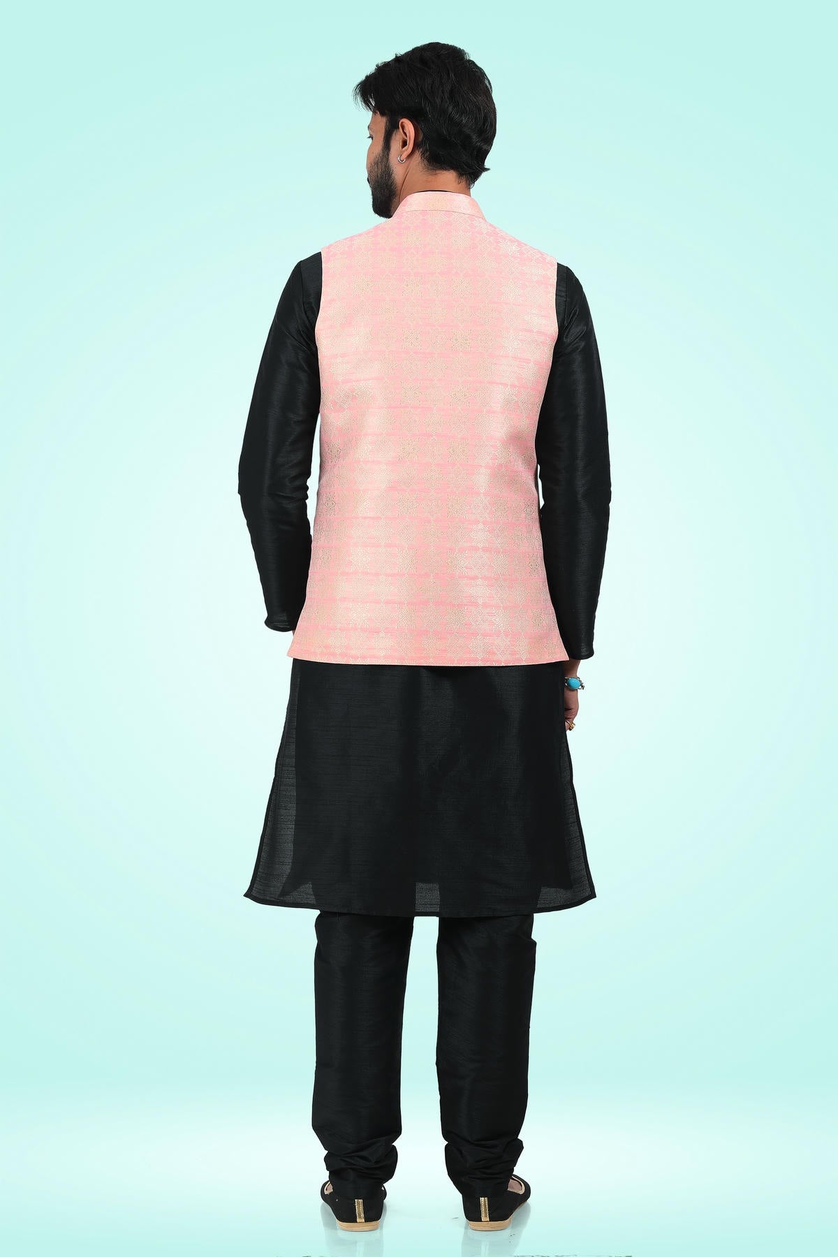 Pink Colour Jacquard Banarasi Silk Woven Work Kurta Pajama With Jacket