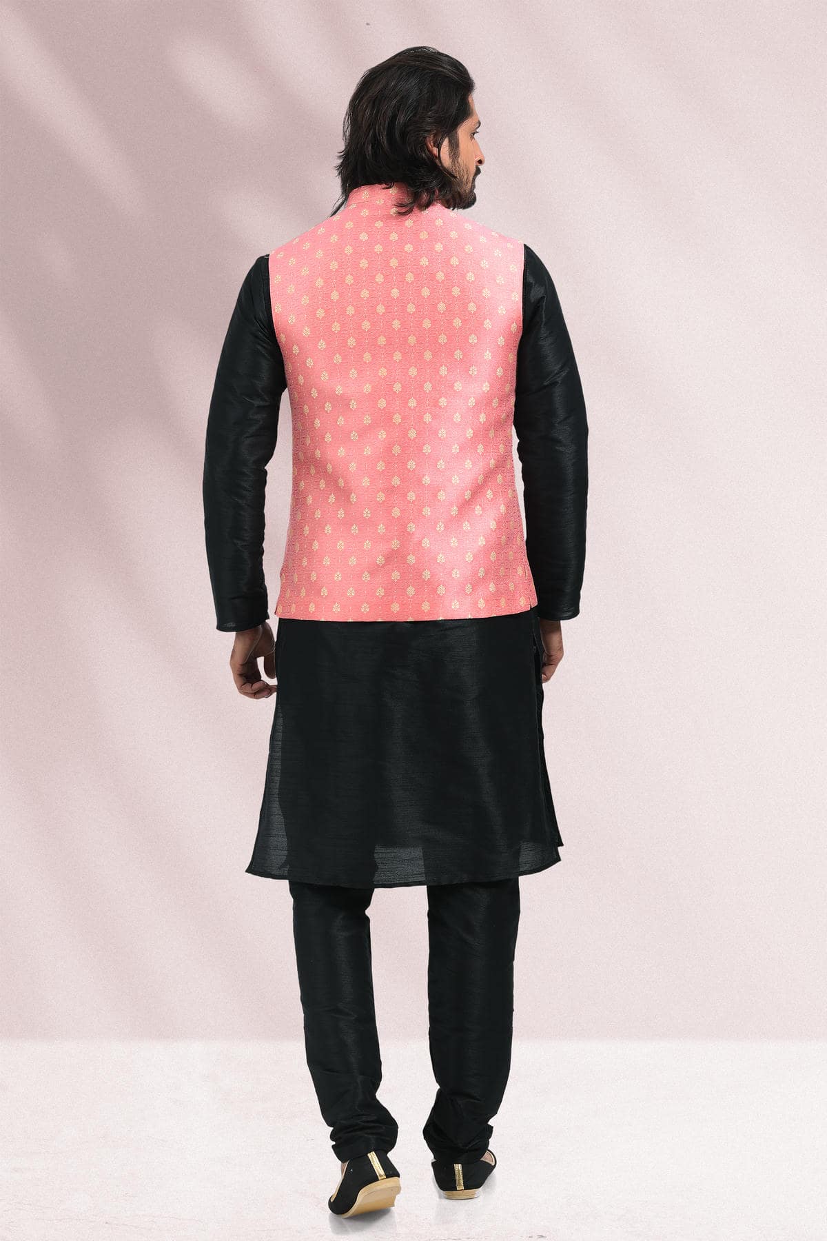 Pink Colour Jacquard Banarasi Silk Woven Work Kurta Pajama With Jacket