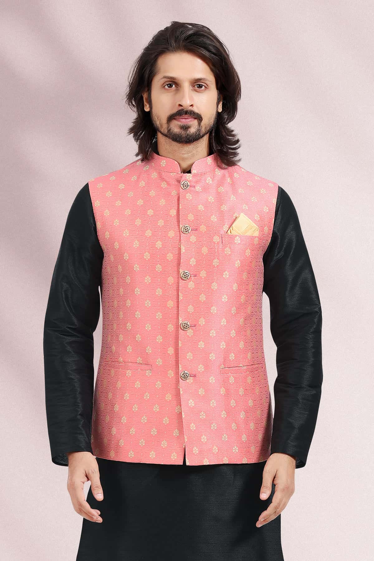 Pink Colour Jacquard Banarasi Silk Woven Work Kurta Pajama With Jacket