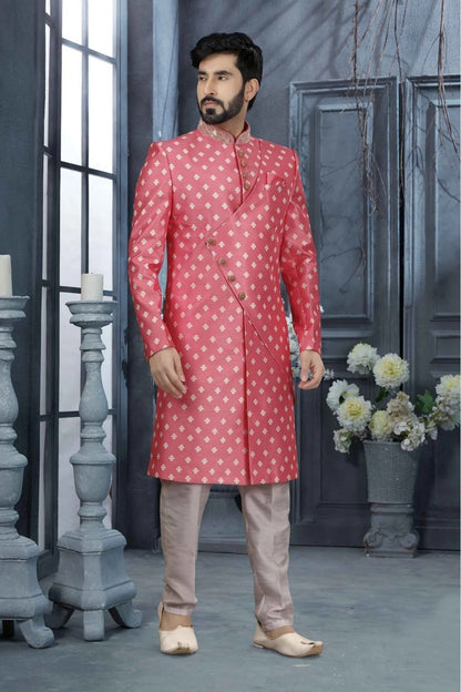 Pink Colour Jacquard Digital Print Sherwani SH1040339