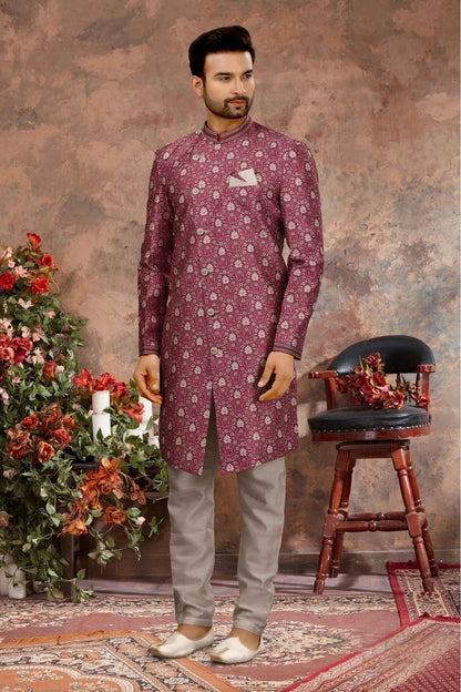 Pink Colour Jacquard Digital Print Sherwani SH1040349