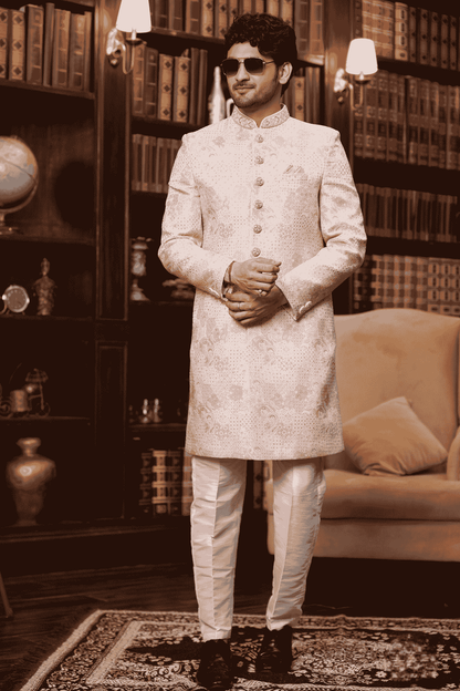 Pink Colour Jacquard Silk Embroidery Work Indo Western