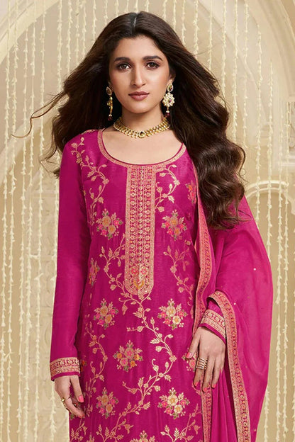 Pink Colour Jacquard Viscose Straight Suit SM1140579 A