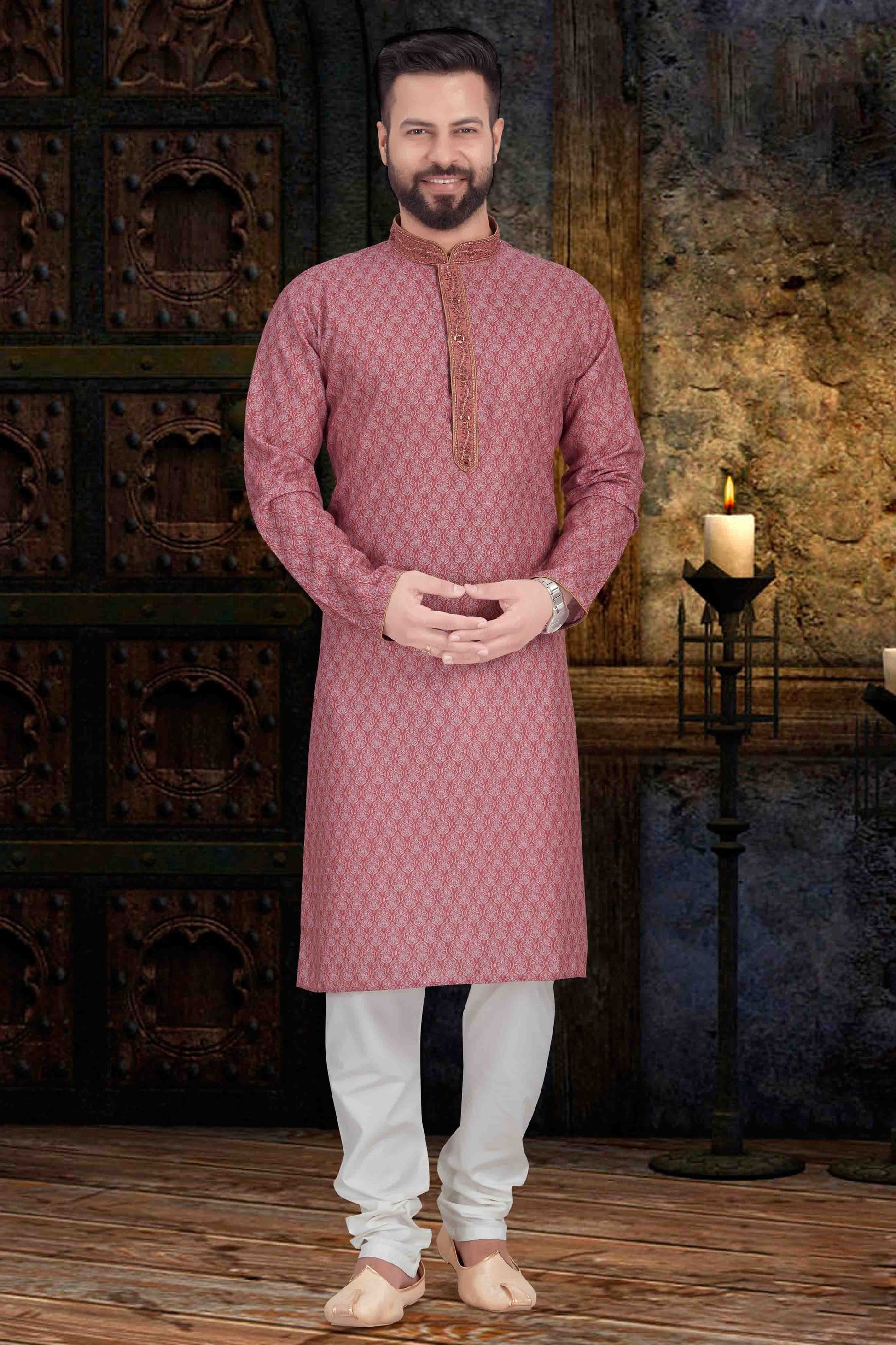 Pink Colour Kurta Pajama In Cotton KP1210111