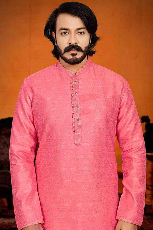 Pink Colour Kurta Pajama In Jacquard KP1210244 A