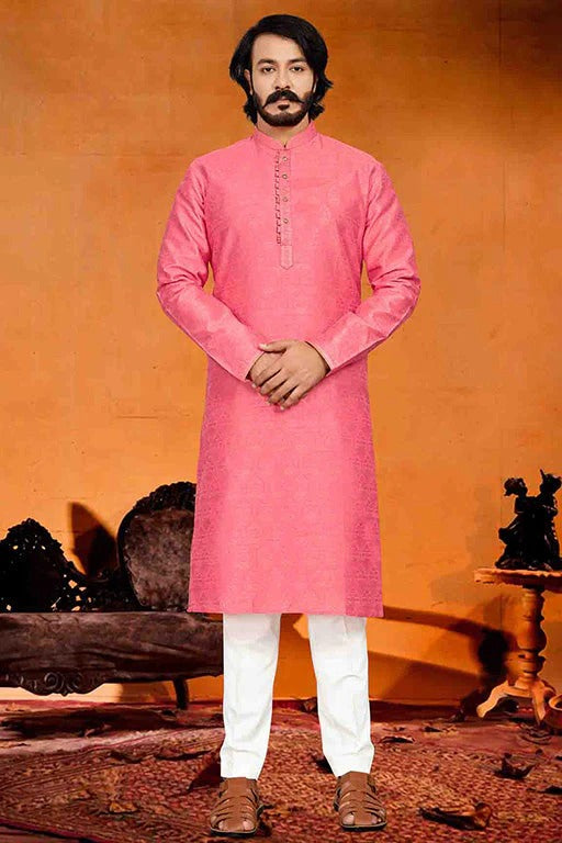 Pink Colour Kurta Pajama In Jacquard KP1210244