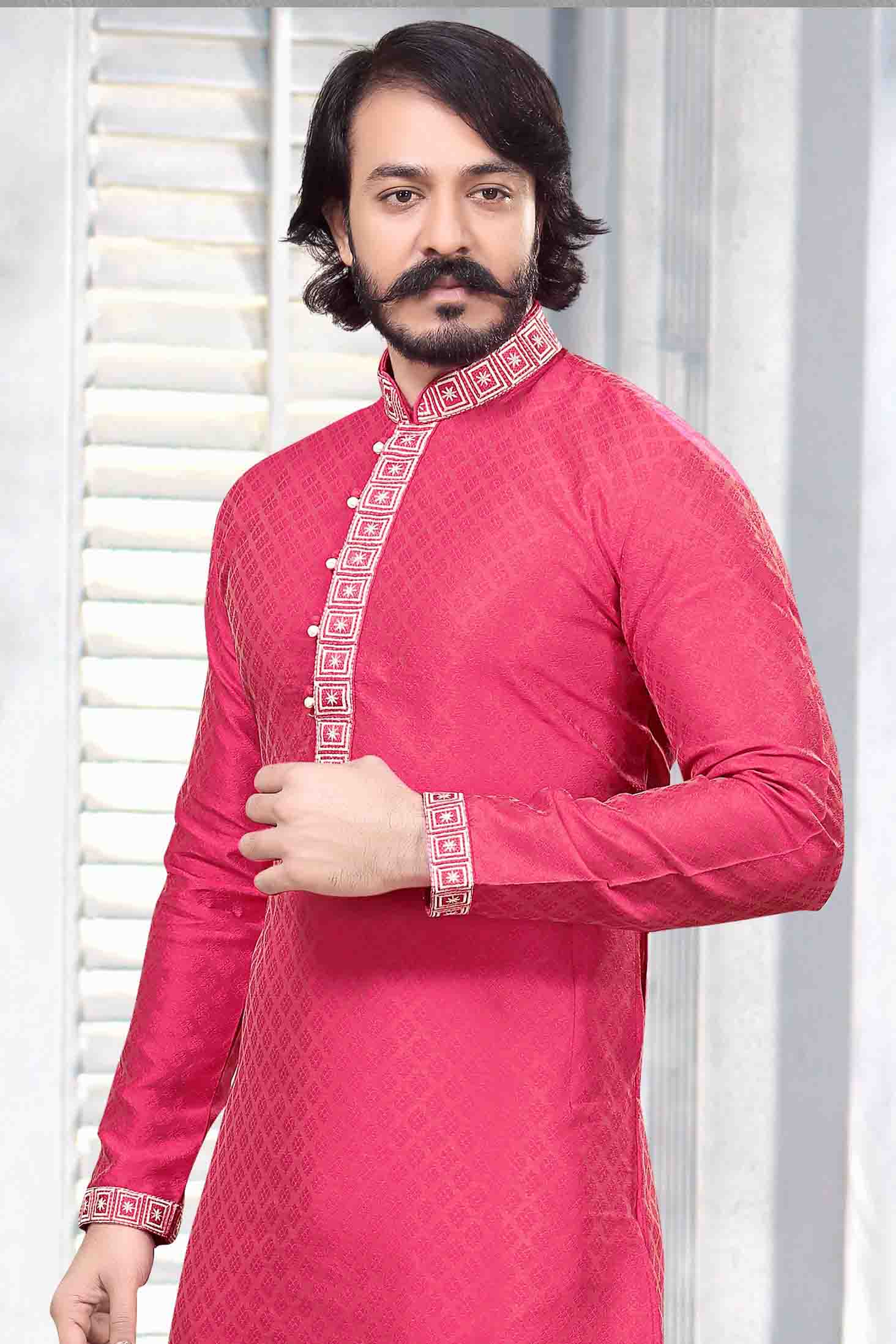 Pink Colour Kurta Pajama In Jacquard Silk KP1210029 A