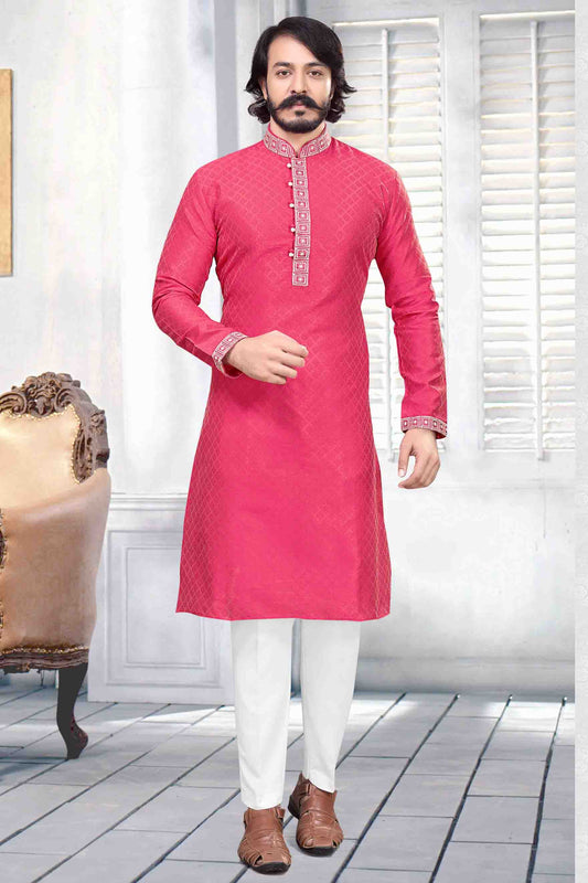 Pink Colour Kurta Pajama In Jacquard Silk KP1210029