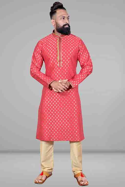 Pink Colour Kurta Pajama In Jacquard Silk KP1210040