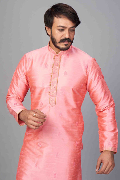 Pink Colour Kurta Pajama In Jacquard Silk KP1210056 A
