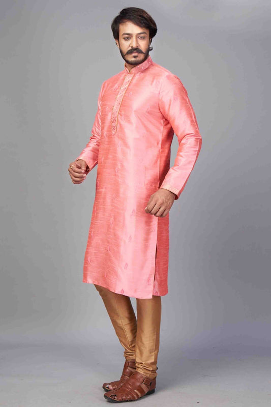 Pink Colour Kurta Pajama In Jacquard Silk KP1210056