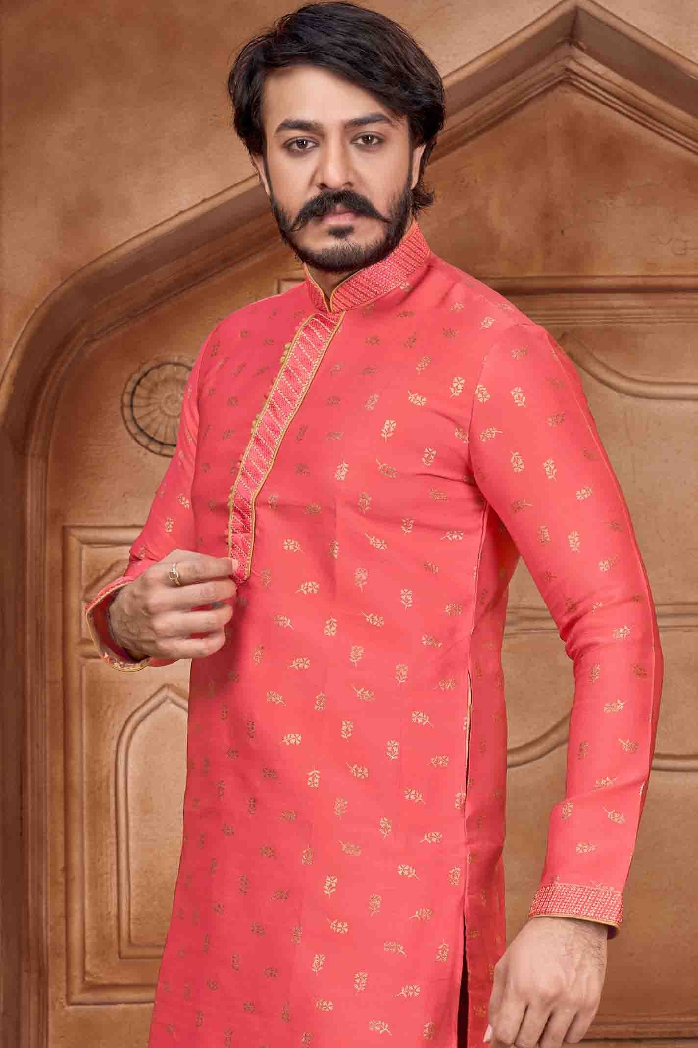 Pink Colour Kurta Pajama In Jacquard Silk KP1210062 A