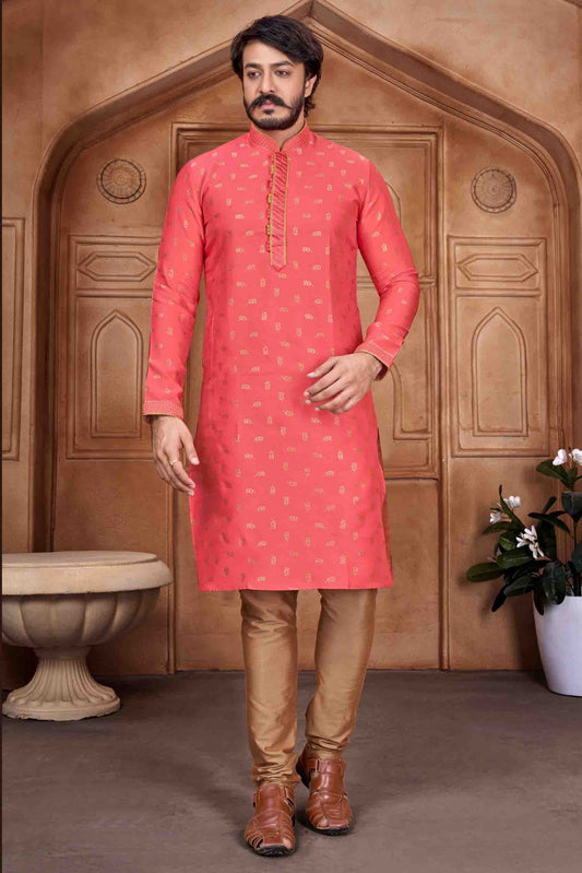 Pink Colour Kurta Pajama In Jacquard Silk KP1210062