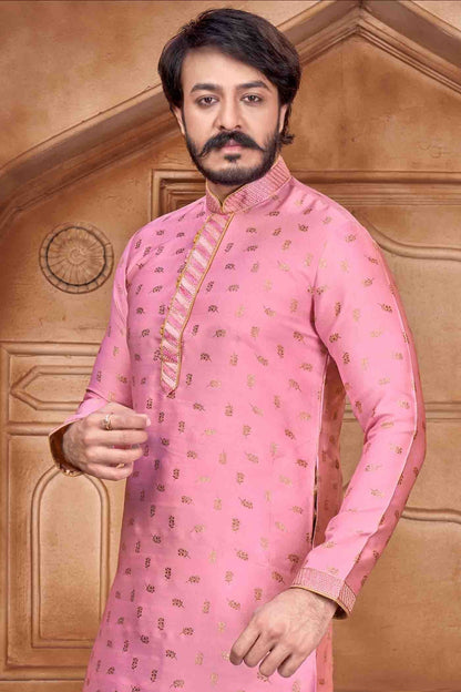 Pink Colour Kurta Pajama In Jacquard Silk KP1210066 A