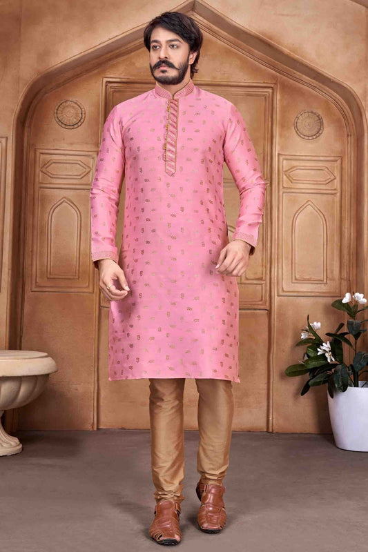 Pink Colour Kurta Pajama In Jacquard Silk KP1210066