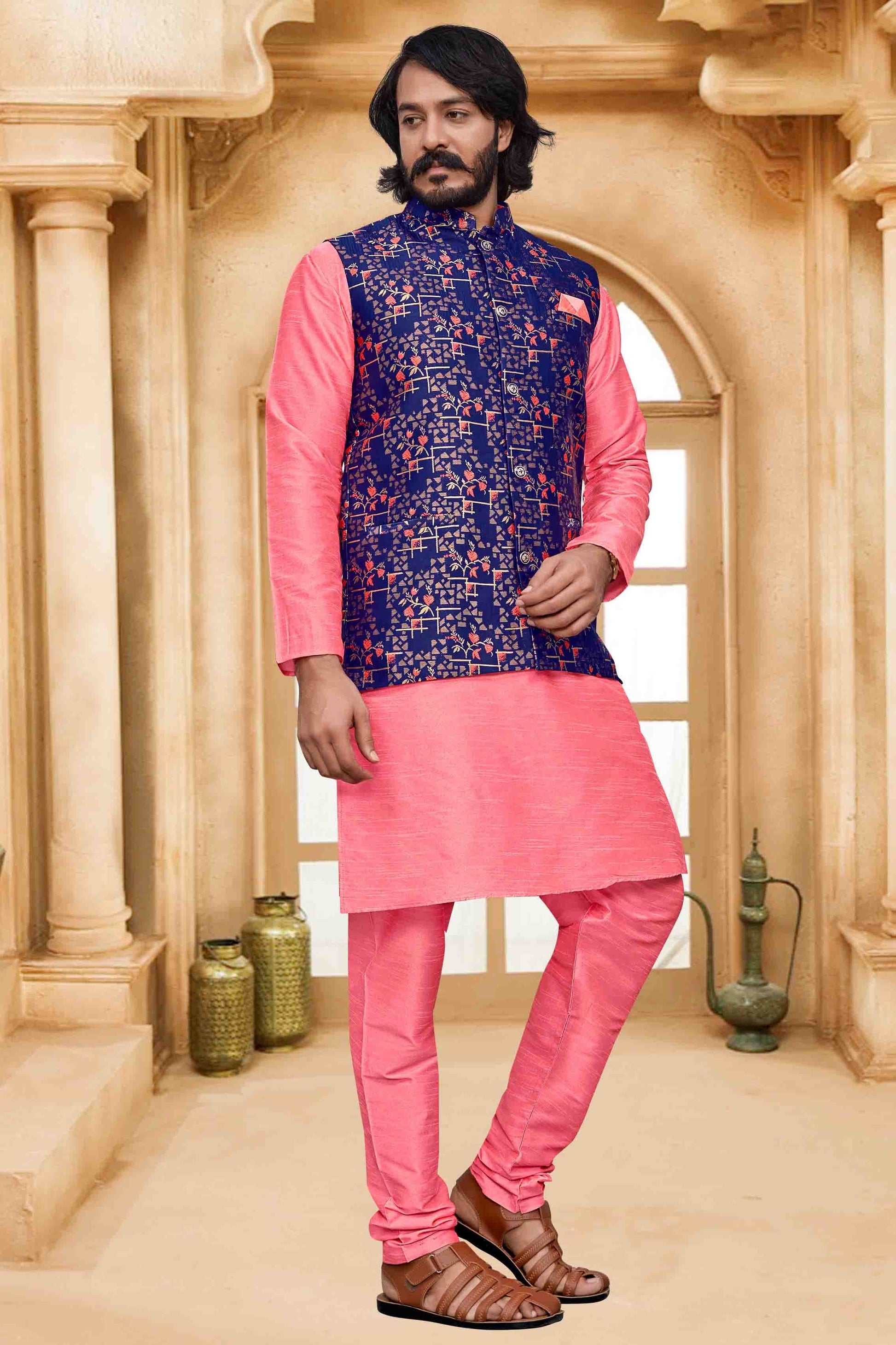 Pink Colour Kurta Pajama With Jacket In Art Silk KP1210478