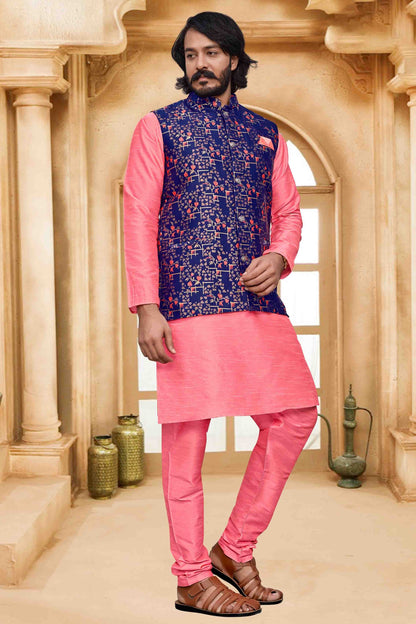Pink Colour Kurta Pajama With Jacket In Art Silk KP1210478
