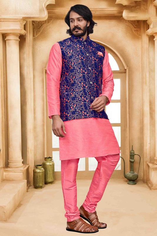 Pink Colour Kurta Pajama With Jacket In Art Silk KP1210478