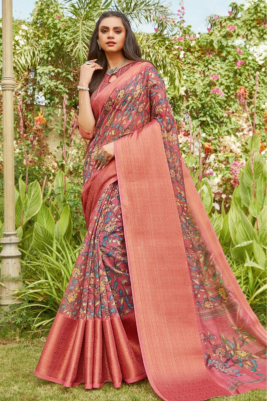 Pink Colour Linen Printed Saree SD1100893