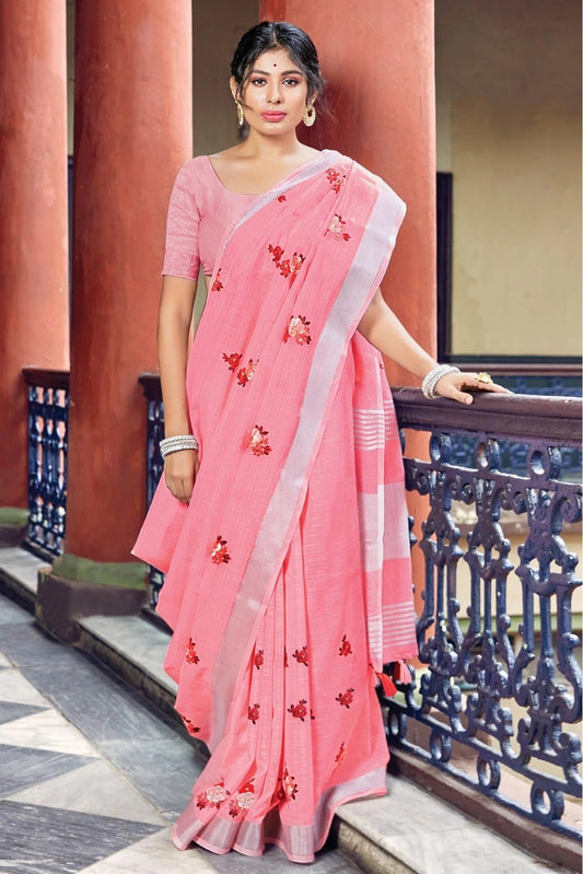 Pink Colour Linen Thread Work Saree SD1100204