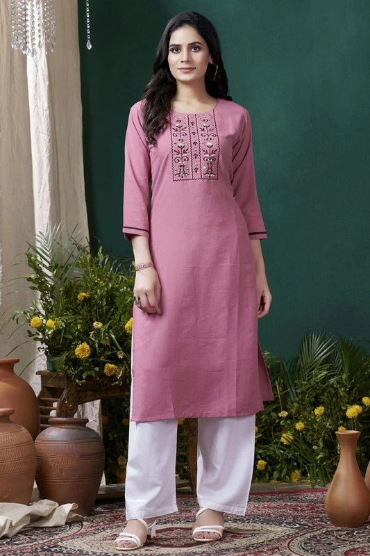 Pink Colour Maaza Cotton Kurta And Pant Set KR1111343