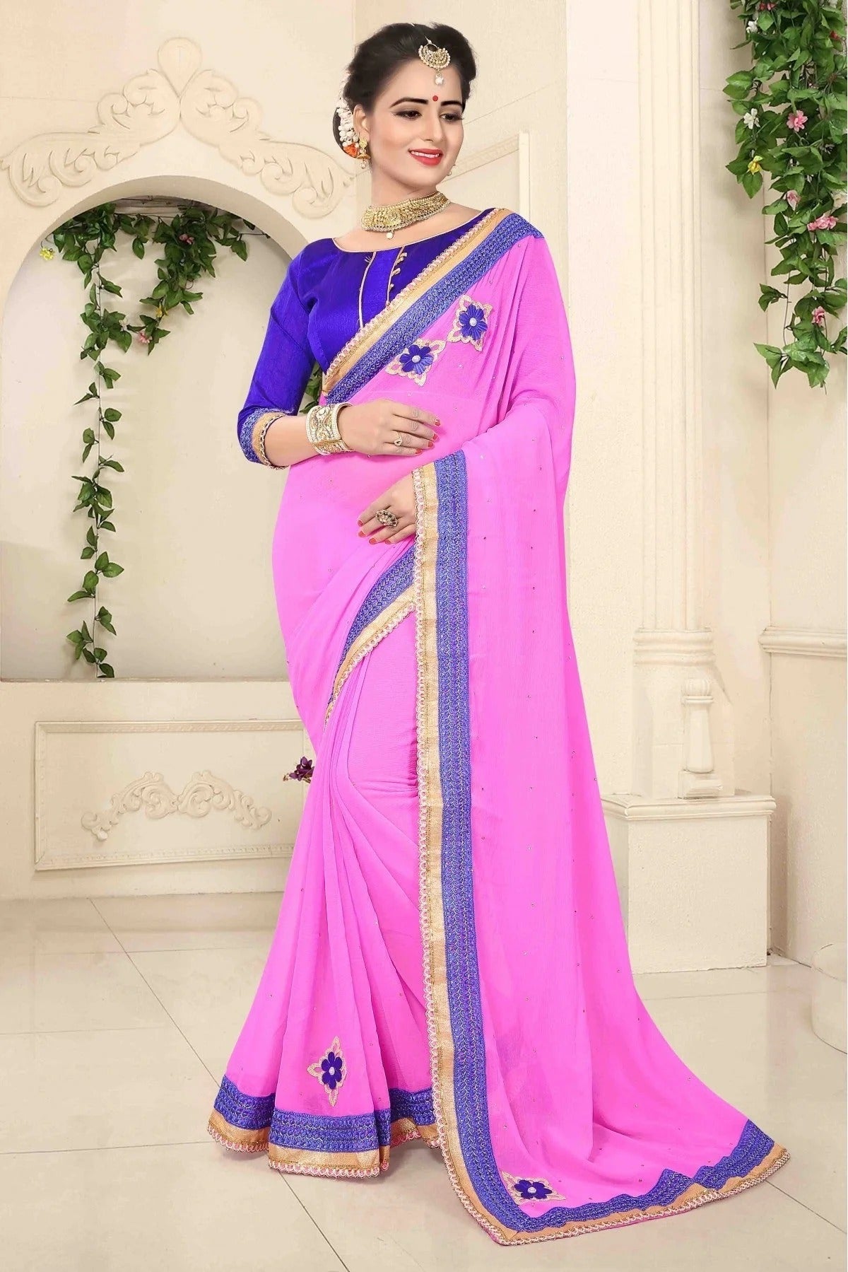 Pink Colour Marbal Chiffon Designer Saree SD1120475