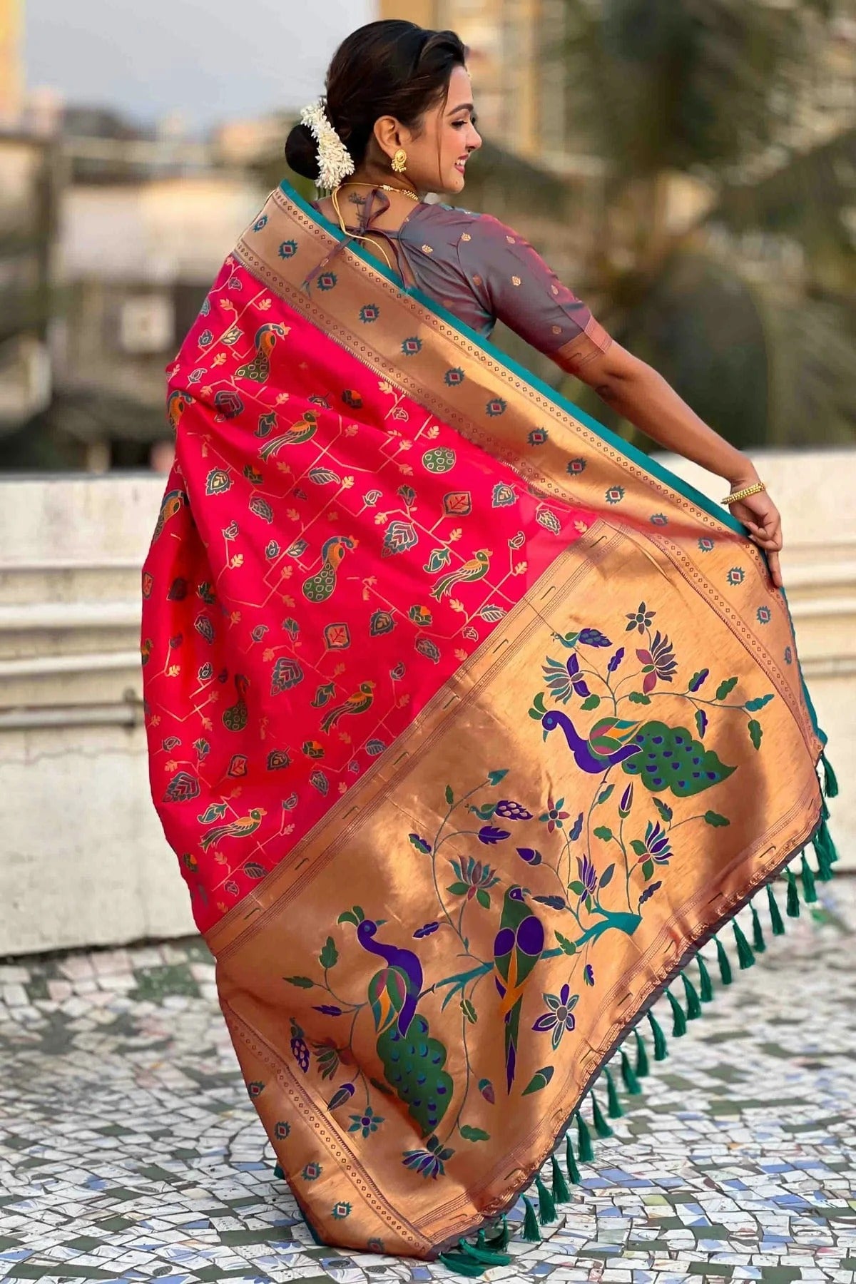 Pink Colour Meenakari Work Soft Silk Paithani Sarees SD1113367 A