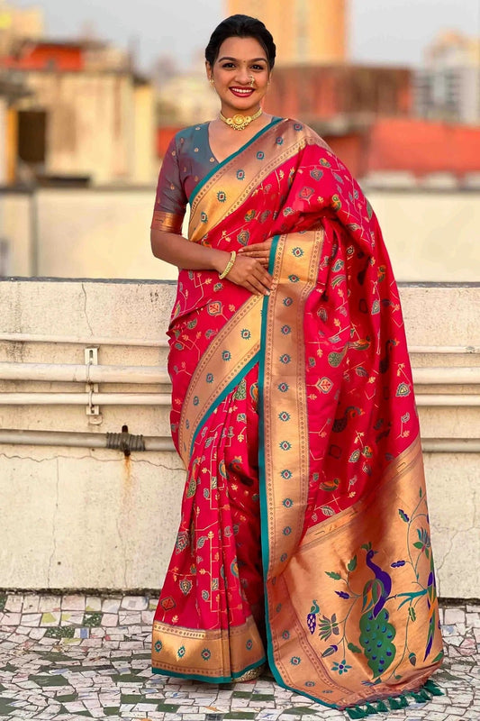 Pink Colour Meenakari Work Soft Silk Paithani Sarees SD1113367