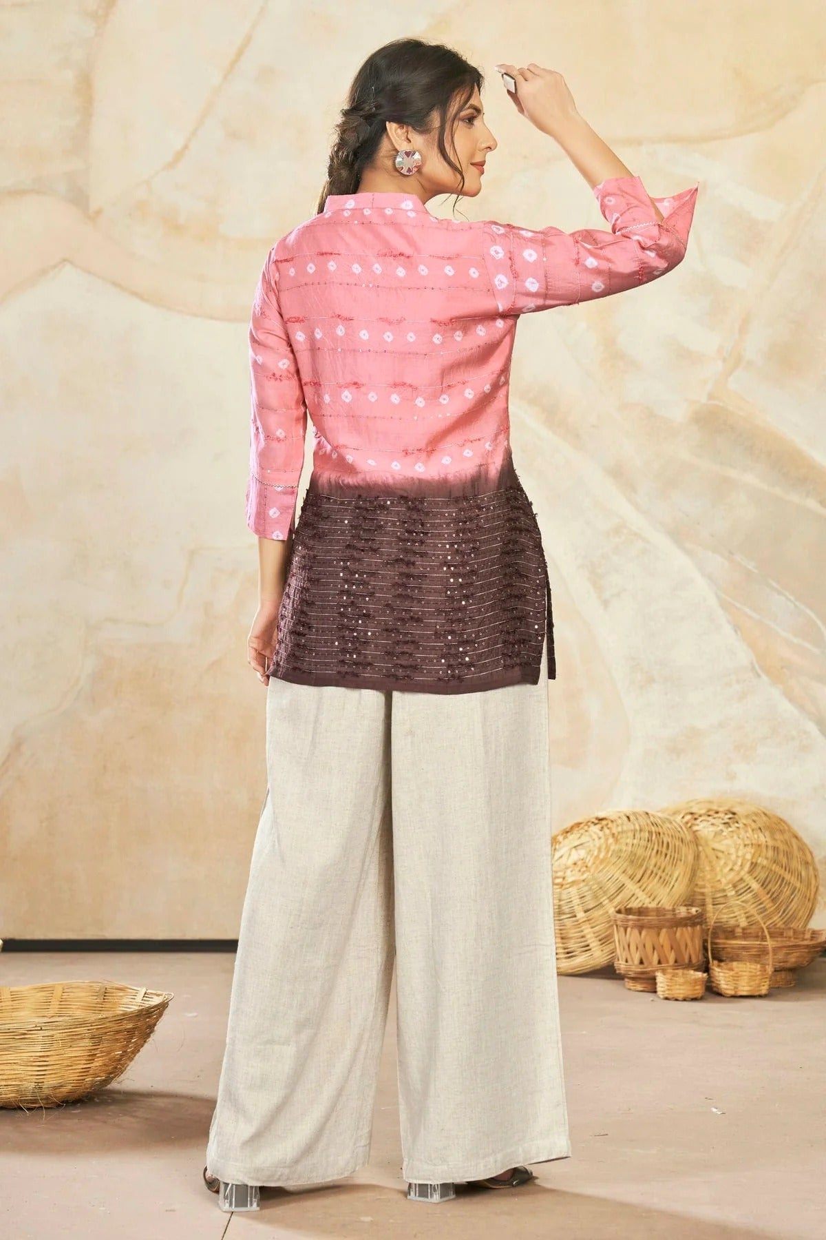 Pink Colour Modal Silk Sequins Work Work Readymade Top TP1110753 A