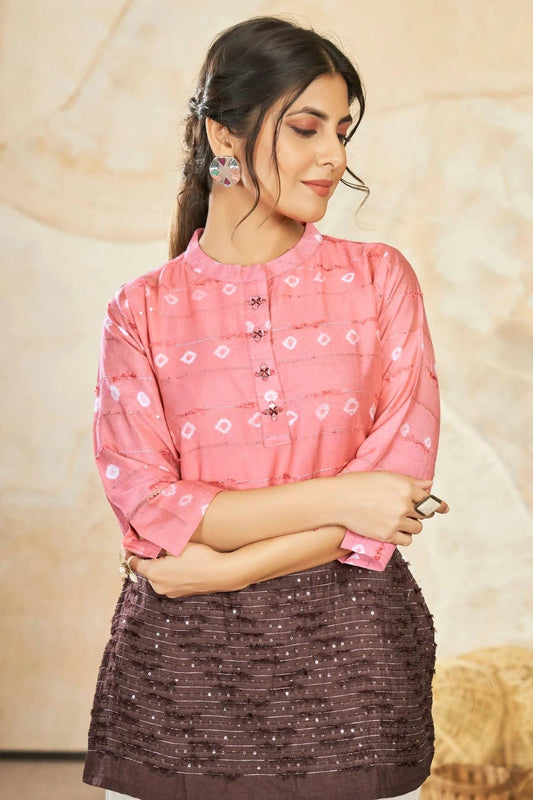 Pink Colour Modal Silk Sequins Work Work Readymade Top TP1110753