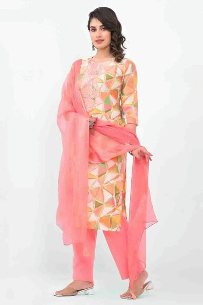 Pink Colour Muslin Stitched Pant Style Suit SS1140728