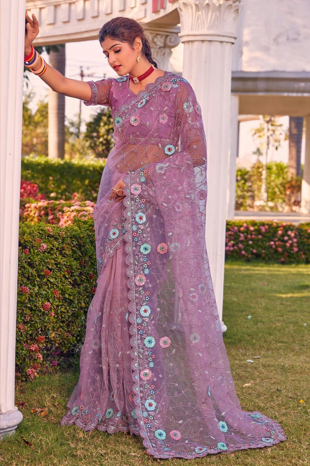 Pink Colour Net Designer Saree LC1121360