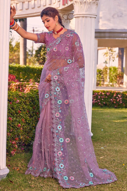 Pink Colour Net Designer Saree LC1121360